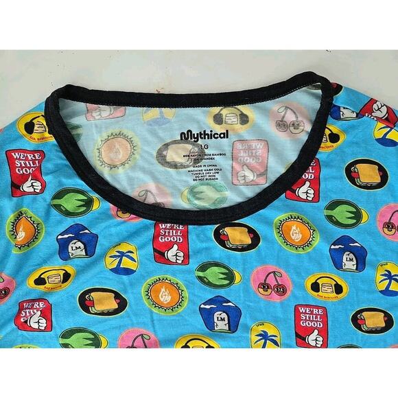 Good Mythical Stickers Pajamas 2pc Set Large Top and Bottom Loungewear Bamboo - Picture 3 of 9